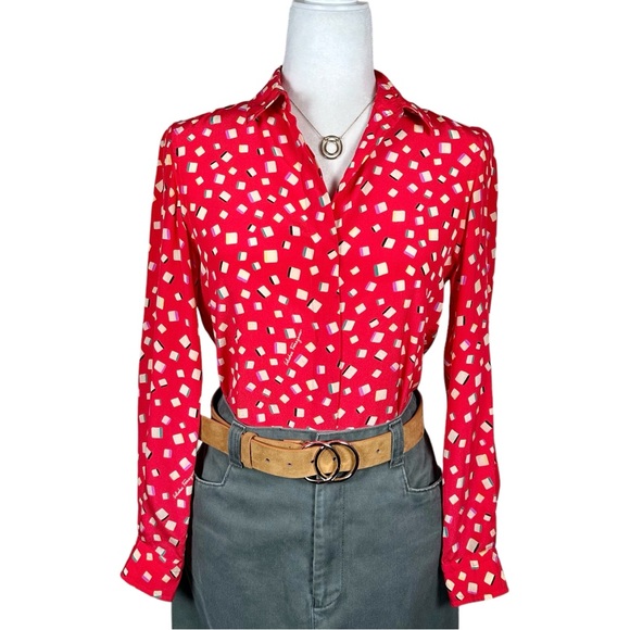 FERRAGAMO Vintage Silk Logo Printed Long Sleeve Button Down Top - Picture 11 of 13